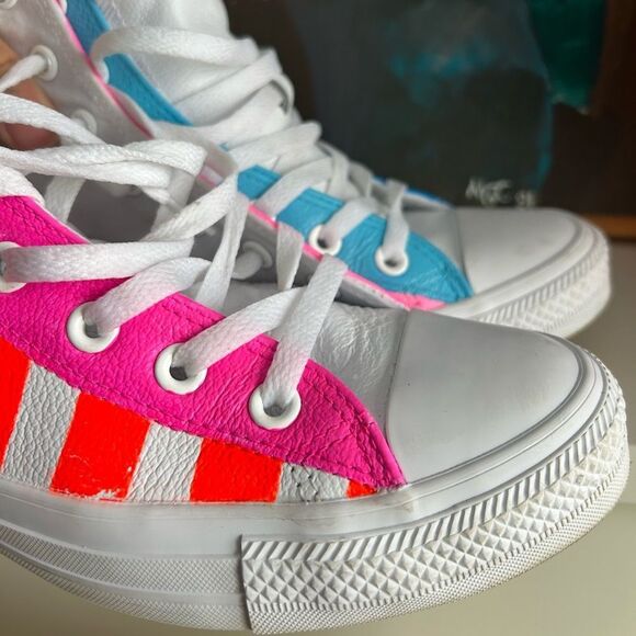 Converse Hand Painted Leather High Tops Trainers mens 6 / women’s 8 - Picture 3 of 16